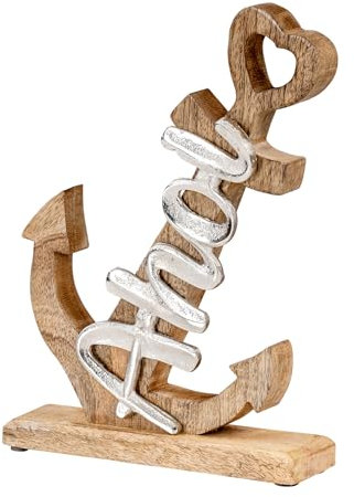 levandeo Anker Skulptur H28cm Silber Mango Holz Tischdeko Aufsteller Geschenk Maritim Küstendeko
