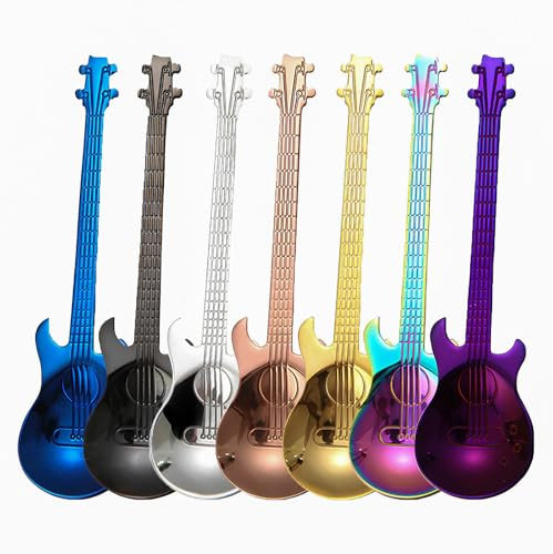 7 Pièces Guitare Cuillères à Café, Cuillère à Café en Acier Inoxydable Coloré,Cuillère à Remuer pour La Maison