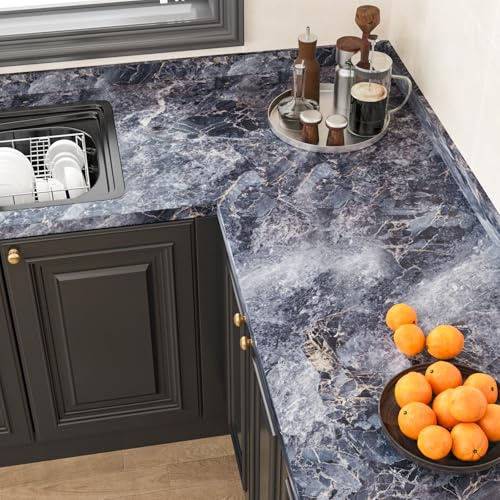 VaryPaper Marmor Tapete Selbstklebend Graublau Vintage 40cmx200cm Klebefolie Marmoroptik Folie Arbeitsplatte Küche Wandtapete Badezimmer Wasserfest Küchentapete Abwaschbar Schrank Folie für Möbel