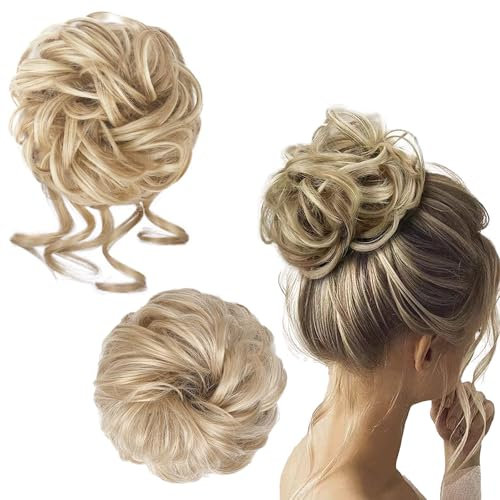 2 Styles Messy Bun Hair Piece Set, Elastic Hair Bun Hairpiece Kit for Women, Messy Hair Bun Donut Hairm, Scrunchies Accessories Pieces, Ash Blonde