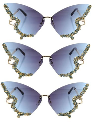 GALPADA 3stücke Butterfly Sonnenbrille Mit Strasssteinen Für Damen Rimless Design Für Partys Und Besondere Anlässe Modische Schmetterlingsform Leicht Und Tragbar