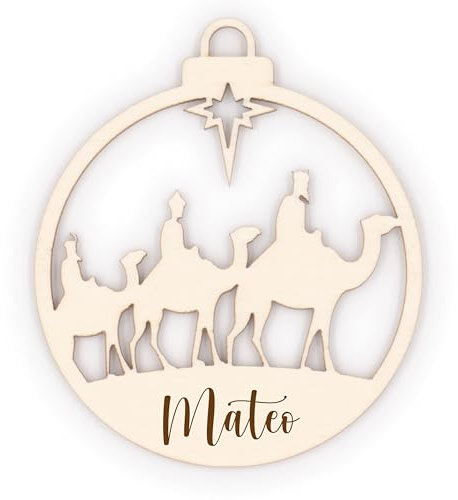 KIDSMOOD Personalisierte Holz-Weihnachtskugeln mit Wunschnamen - Weihnachtsschmuck Anhänger zum Aufhängen für Weihnachtsbaum - 2er Set