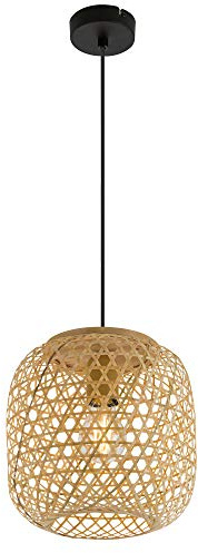 Pendelleuchte Hängelampe Esstisch Hängeleuchte Bambus Boho Optik in naturfarben, Metall schwarz, 1x E27, DxH 23x135 cm