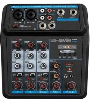 Mesa de Mezclas, Mini mezclador portátil profesional de 6 y 4 canales, consola mezcladora de sonido, entrada de ordenador, número de alimentación de 48v, transmisión en vivo for DJ, grabación de Audio