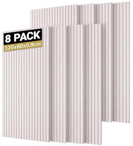 TONOR Set di 8 Grandi Pannelli Fonoassorbenti da Parete, 120x60x0,9 cm Pannelli Acustici Decorativa Autoadesiva per Assorbire gli Echi in Case, Uffici e Studi di Registrazione, Camel chiaro