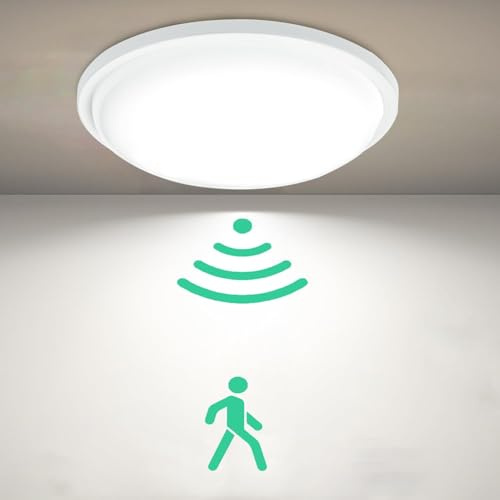 LZQ LED Deckenleuchte mit Bewegungsmelder 15W Radar Sensor Deckenlampe,Lampe mit Bewegungssensor Innen, 1500lm für Flur, Treppe, Veranda, Garage, Carport, Balkon (15W Weiß)