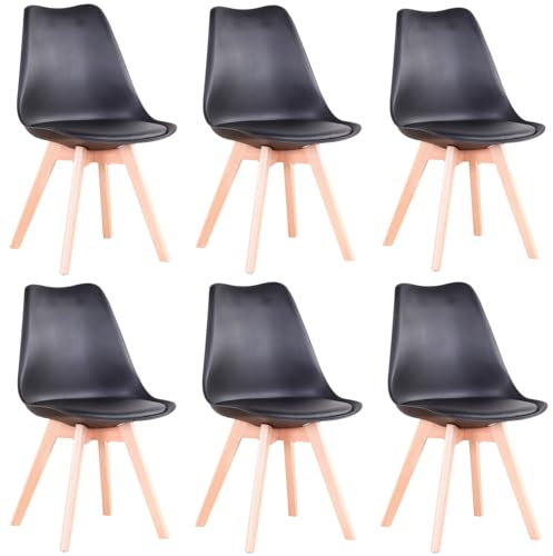 GrandCA HOME 6er-Set Esszimmerstühle, Skandinavische Stühle, Skandinavisches Design, Massivholzbeine, Ergonomisch, für Esszimmer, Wohnzimmer, Küche & Schlafzimmer (Schwarz,6)