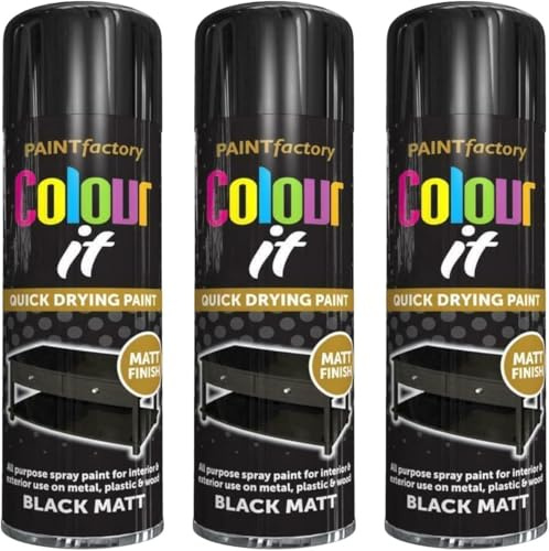 GSV Essentials 250 ML Black Satin Spray Paint, Quick Drying Satin Spray, All Purpose Black Aerosol Paint Ideal for Vehicles, Furniture, Metal, Wood, DIY Applications (3 PCS)