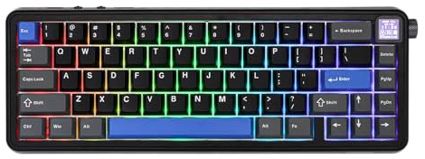 EPOMAKER HE65 Mag Tastiera Magnetica Senza Fili con Manopola e Schermo, Frequenza di Polling 8K in 2,4Gh, Interruttore a Effetto Hall Regolabile, 8000mAh, US layout, RGB Backlit (Nero Blu)