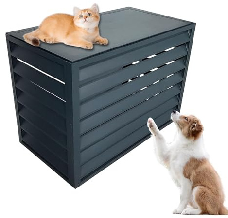 LKPMGOA Cache Climatiseur Exterieur Aluminium Clôture Décoratif Cache Clim Exterieur, Isoler Les Animaux Domestiques, Feuilles Mortes, Antivol(Grey,100cm)