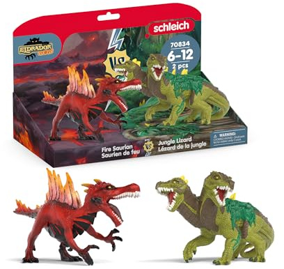 Schleich ELDRADOR Creatures | Dinosaure de Feu vs. Lézard de la Jungle 70834 | Figurines détaillées à Collectionner et à Jouer | Cadeau pour Enfants dès 7 Ans | Coffret de 2 pièces