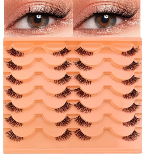 14 Paare Clear Band Halbe Wimpern Cat eye, 12mm Kurz Katzenauge Künstliche Wimpern Natürlich Look, 1/2 Ecke Falsche Wimpern Set, 3/4 Corner Wimpern Wiederverwendbar Leichte Make-up-Wimpern(14C-3D04)