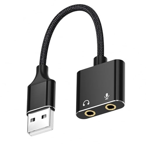 Greabuy Externe USB-Soundkarte, 2-in-1 Kopfhörer und Mikrofon, Sound-Adapter, Kabel, HiFi-Sound für Gaming