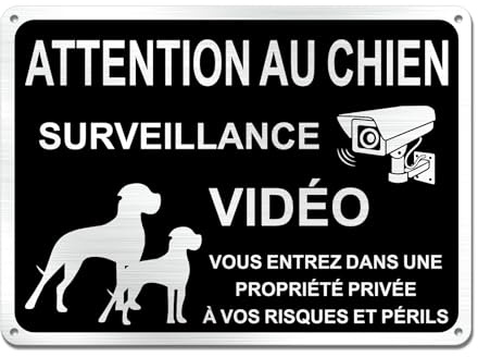 SINMAO Atención al Perro 18x25cm Aluminio Cepillado, Casa bajo Video Vigilancia, Usted Entra En Una Propiedad Privada A Su Riesgo Y Perils Negro x1