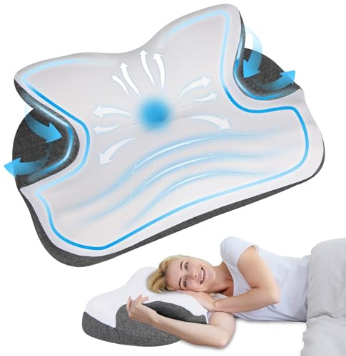 NEWHEY Almohada Cervicales y Cuello Almohada Viscoelástica ergonómica para Dormir de Lado Boca Arriba y Boca Abajo Relaja el Cuello y los Hombros