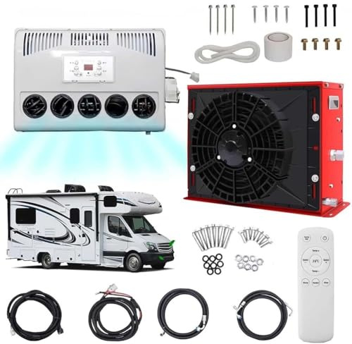 Rv Air Conditioner 12V/24V Air Conditioner Split Truck Cab DC Electric AC Air Conditioner for Semi Bus Caravan Split RV Air Conditioner for Caravan Heavy Trucks Commercial,Red,12V