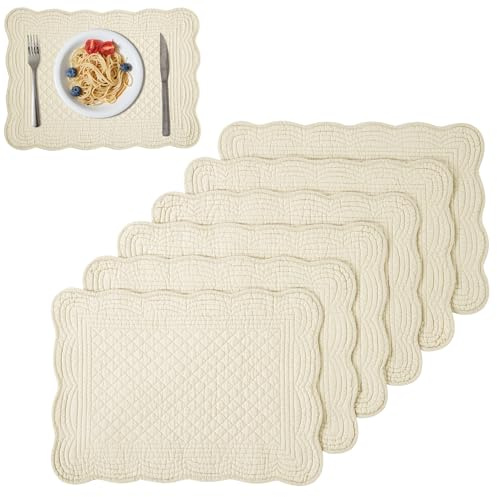 TOPROUD Gesteppte Tischsets 6er-Set, 100% Baumwolle, rechteckige Tischsets, 33 x 46 cm, Stoff-Tischsets, waschbar für den Küchentisch,Leinen