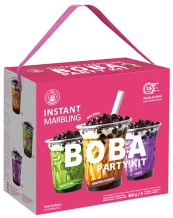 Kit Party Bubble Tea para 6 bebidas en casa listo en 15 s con perlas de tapioca boba y 3 sabores Matcha Azúcar Moreno Taro incluye vasos tapas pajitas