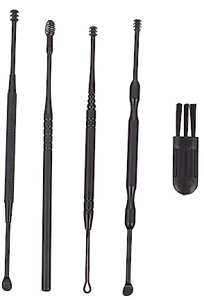 Kit Pulizia Orecchio di Strumenti in Acciaio Inossidabile Nero | Design a Spirale 360°, Rimuove Cerume, Facile da Pulire, per Igiene Auricolare Quotidiana