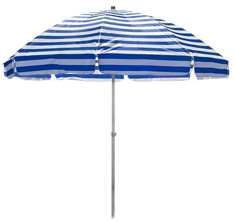 ApuaVireo&Co Parasol de Plage rayé 220 cm, Hauteur réglable, Parasol de Protection 200 cm, Parasol d'extérieur Portable 250 cm(Blue Stripe,200cm/6.6ft)