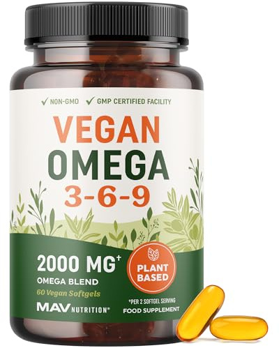 Vegan Omega 3 6 9 Supplements | 2000MG Plant-Based Triple Omega 369 Blend | Heart, Brain, Skin, and Eye Health Support | Vegan Fish Oil Alternative | Essential Fatty Acids Complex | Non-GMO | 60 Ct