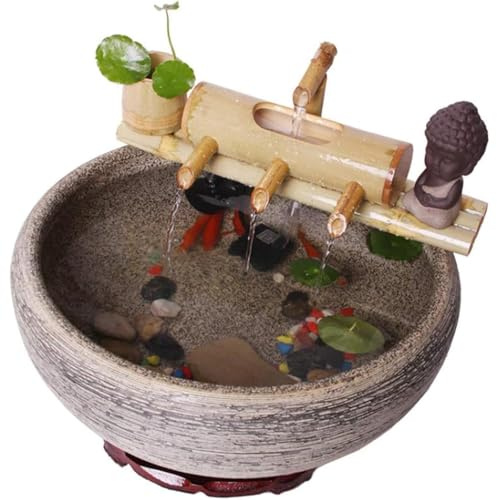 DLAZUM Fontana di bambù, Fontana Zen Feng Shui Indipendente, Decorazione da Giardino Giapponese, Fontana Decorativa, per scrivania, Patio, Cortile, laghetto, abbeveratoio in Pietra,