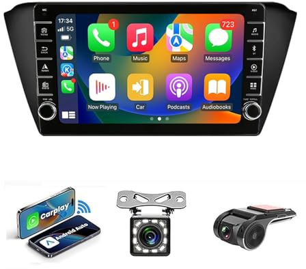 BOJONI Android 14 Autoradio 2 Din in-Dash Radio avec Car-Play Android Auto, 9 Pouces Screen RDS Dab+ Radio/Caméra de recul pour Skoda Fabia 2014-2019(NF-1 4Core 1+32G)