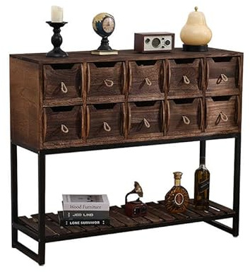 interoknack Console d'ingresso rustica industriale, cassettiera in legno massello in stile americano con struttura in metallo, comodino per camera da letto, tavolino da soggiorno
