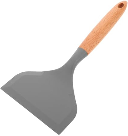 LOLIPPYY Wide Silicone Turner with Wooden Handle for Non-Stick Pans Heat-Resistant Omelette Spatula Flipper for Pancakes Fish Steak and Cooking Utensils Flexible Head for Scraping and
