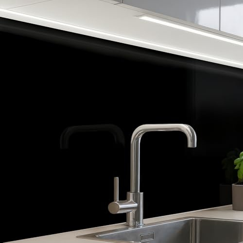 KitchenYeah© Spritzschutz Küchenrückwand Selbstklebend Küche Rückwand | 60x80 cm - Küchenwand Wand Küchenfront Verkleidung Küchenspritzschutz Schwarz - Einfarbig - Farbe