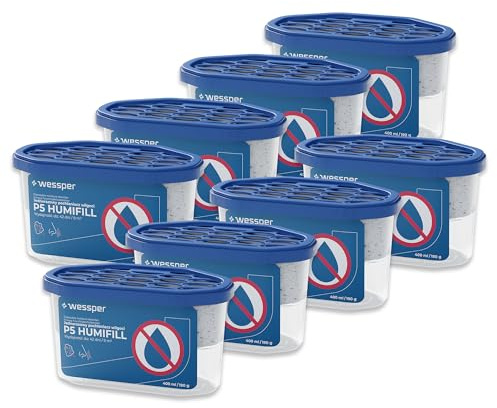 Wessper Luftentfeuchter Ohne Strom, Raumentfeuchter mit Granulat 400 ml, Entfeuchter für Räume bis zu 9 m² reduziert Feuchtigkeit und Schimmel- 8 Stück