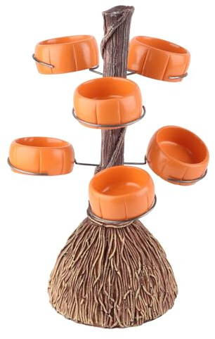 Cocoarm Halloween Snack Bowl Rack, Metal Dessert Bowl Stand with Realistic Broom Bristles for Dining Table Decoration and Fruit Display (2)