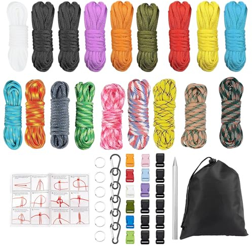 PAPAcroscoma 18 Pcs Paracord Cord Multifunction Paracord Ropes | Survival Paracord Random Combo Crafting Kit DIY Manual Braiding 10 Feet for Making Lanyard Bracelet Dog Collar Idea for Gift