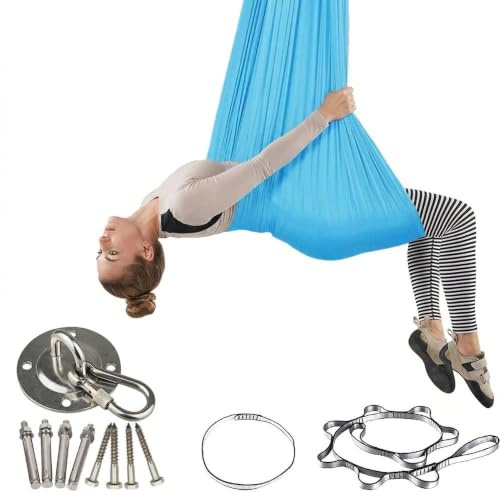 Hängeschaukel Hängematte mit hoher Tragfähigkeit 150kg, 280x150cm, stabil für Innen und Außen Entspannung, Himmelblau
