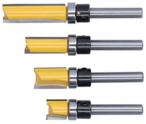 MasYosh Punta per Fresa con Cerniera di Rifinitura, Punta per Rifinitura a Filo con Lama in Acciaio Al Tungsteno con Cuscinetto Profilato per Legno, MDF, Laminato, Manico Rotondo con