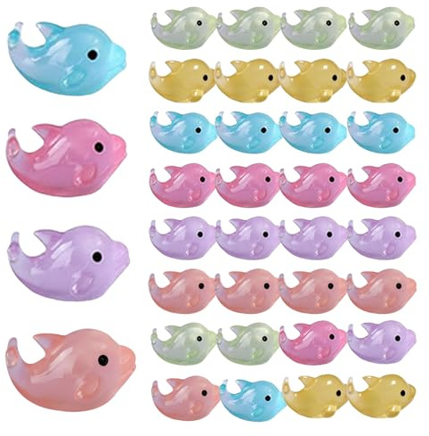 Takingup 36 pièces Mini Animaux en résine, Petit Dauphin Qui Brille dans Le décor de Jardin Sombre, Jouets d'aquarium imperméables en résine, décor de Jardin Qui Brille dans Le
