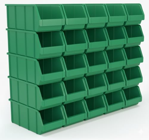 HMH 25x Stapelboxen Größe L Werkstatt Garage Keller Sichtlagerboxen 335x209x152mm Lagerboxen GRÜN Sichtlagerkästen Kleinteile Aufbewahrung