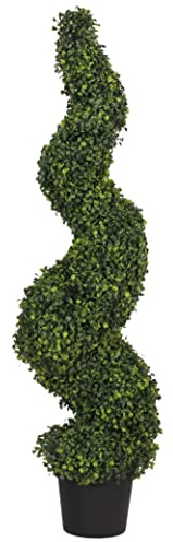 Blooming Artificial Outdoor Plant, UV and Water Resistant, Faux Decorative Tree with Pot, Easy Care, Perfect for Gardens and Patios (Boxwood Spiral) (Green) (120cm)