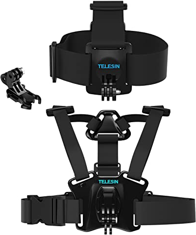 TELESIN Kopfgurt-Halterung + Brustgurt-Halterung + Aluminium-Daumenschraube + J-Haken für Gopro Hero 10 Hero 9/8/7/6/5 Kameras verstellbare Gürtelhalterung (schwarz)