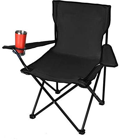 amara-global Campingstuhl Angelstuhl Klappstuhl Faltstuhl Stuhl Gartenstuhl mit Getränkehalte (SCHWARZ)