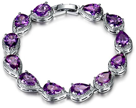 GULICX silver armband tennisarmband armkedja med vit/blå/röd/grön/lila/flerfärgad droppar zirkon CZ, 18.5 centimeters, Zirconium, Cubic Zirconia