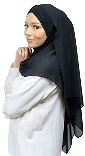 Lamis Hijab - Fertiger Hijab Schal Kopftuch zum Überziehen, gekreuzt, mit integriertem Bonnet-Untertuch, für muslimische Damen, islamischer Schal Gr. Einheitsgröße, Schwarz
