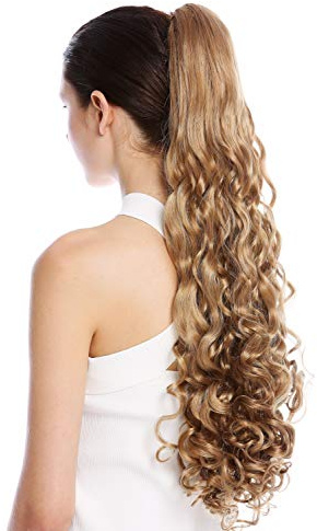 WIG ME UP - N440-V-19 Haarteil Zopf Pferdeschwanz Locken lockig sehr lang 60 cm Dunkelblond Aschblond