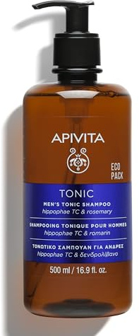 Apivita Tonic Shampoo für Männer mit dünner werdendem Haar, 500 ml – Fördert gesundes Haarwachstum, stärkt das Haar, bekämpft Haarausfall – Mit patentiertem Hippophae-Tonic-Komplex und Propolis