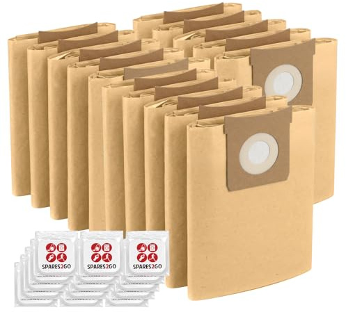 SPARES2GO 15 x Dust Bags for Titan 16L 20L 30L 40L Vacuum Cleaner + Freshener Tabs