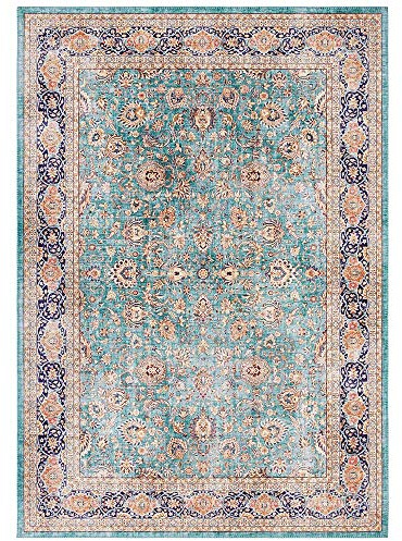 ELLE Decoration Keshan Maschad Orientalischer Teppich - Kurzflor Vintage-Look Orientalisch Orient Klassischer Orientteppich für Wohnzimmer Esszimmer Flur oder Schlafzimmer Jade Grün, 80x200cm