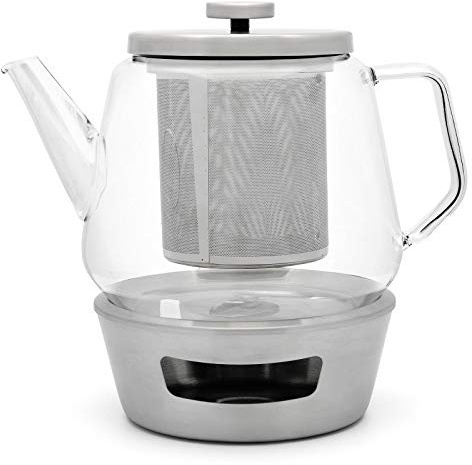 Bredemeijer große gläserne einwandige Teekanne 1.5 Liter Set mit Edelstahl Teewärmer zur Aufbereitung von losem Tee 165011