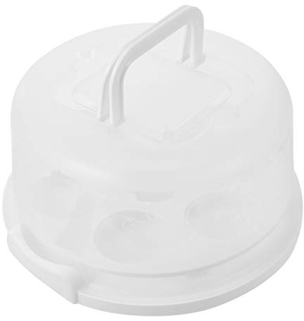 Cabilock 5L Transparent Cake Box with Handle Portable Round Cake Carrier with Cupcake Gasket for Birthday Cake(White)