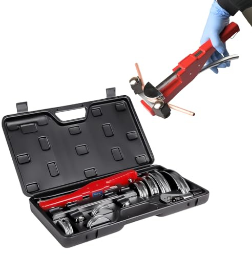 Wostore Ratcheting Tube Bender Kit 1/4-7/8 OD 7 Aluminum Alloy Heads, 90° Manual Tubing Bender with Pipe Cutter & Deburring Tool for HVAC Refrigeration Heating Hydraulic Copper Aluminum Steel Pipe