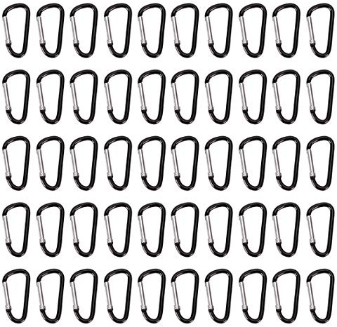 100pcs D Shape Aluminum Carabiner Spring Clip Hook Keychain Small Carabeaner Buckle Pack Caribeaner Hook for Camping Hiking Backpack, Black